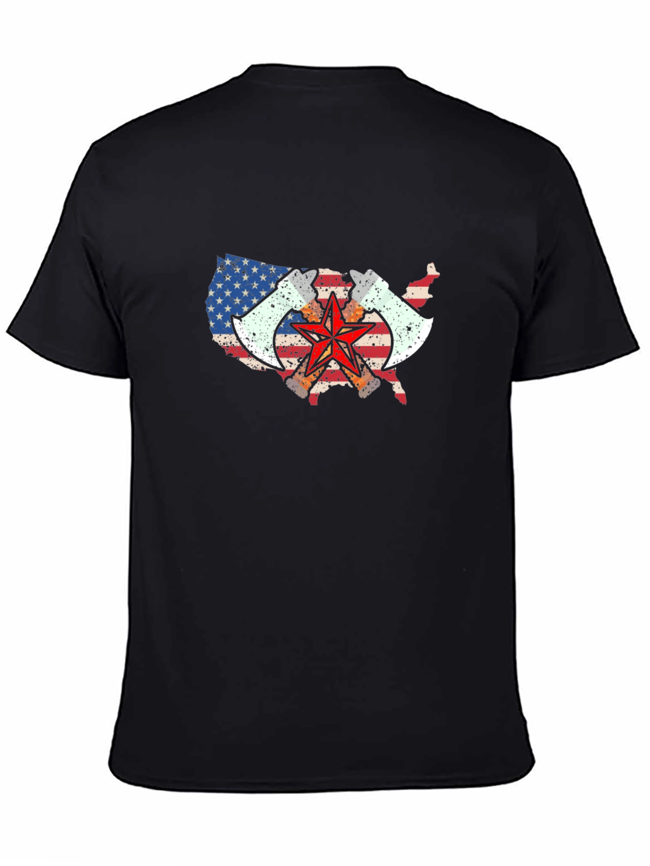 USA Map Axe & Star Graphic T-Shirt - Black