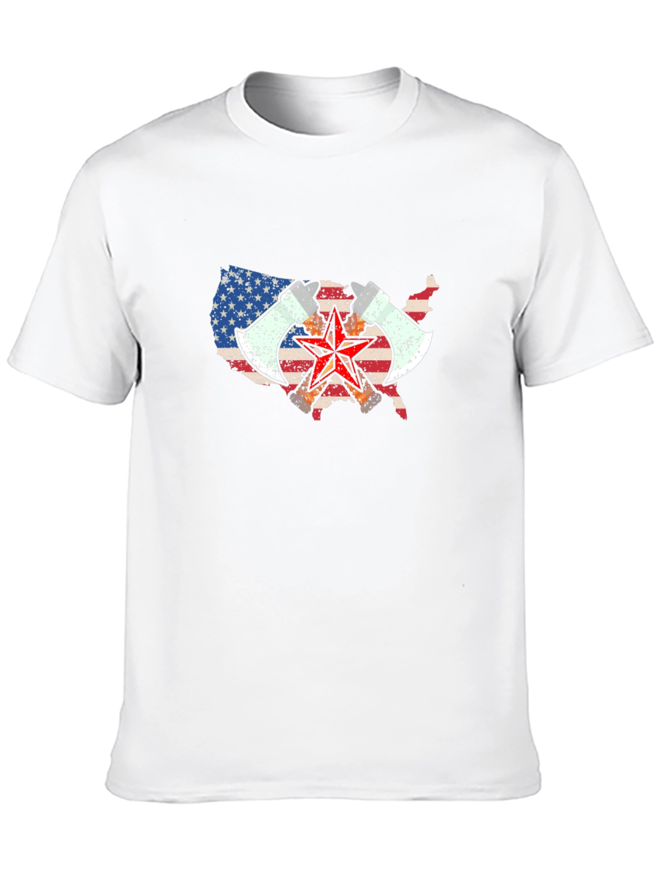 USA Map Axe & Star Graphic T-Shirt - Black