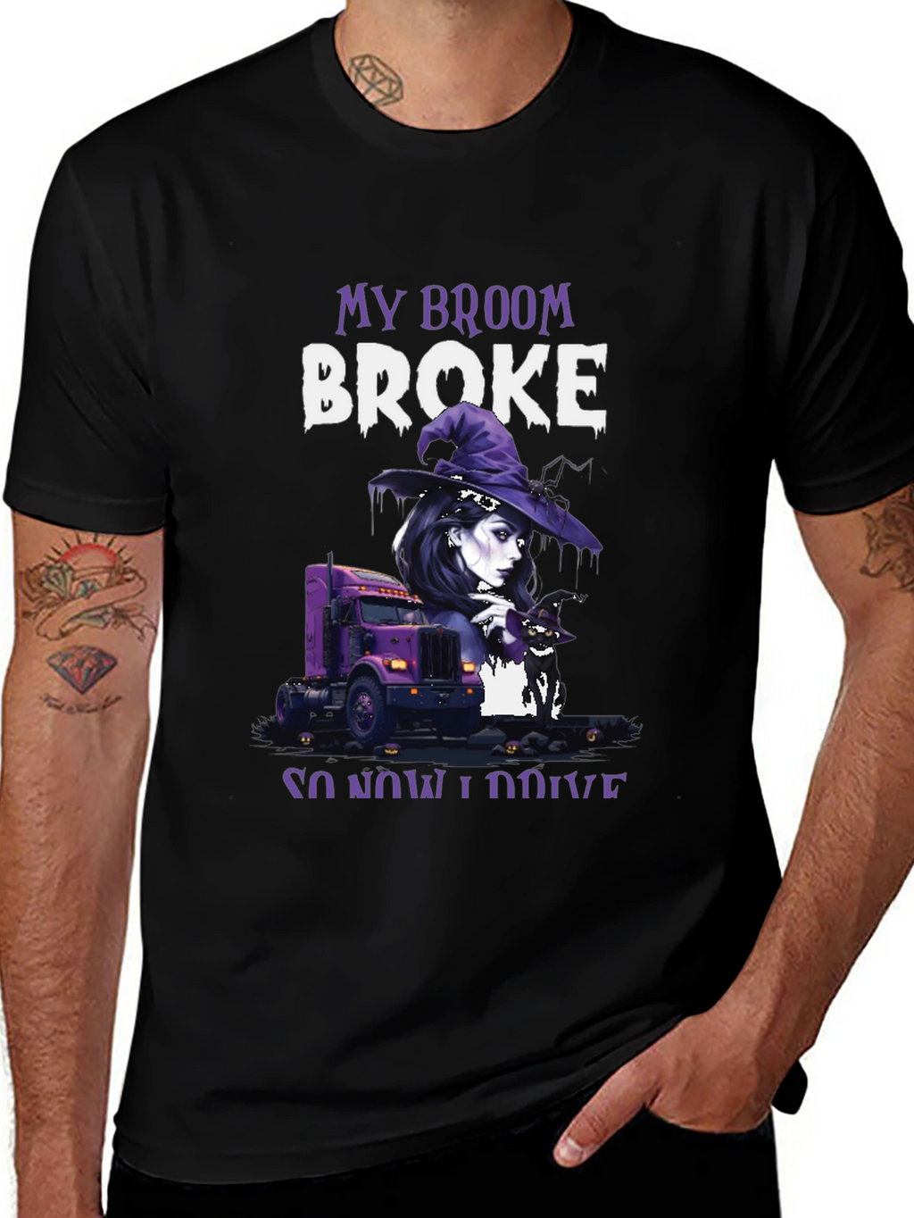 My Broom Broke Trucker Halloween T-Shirt