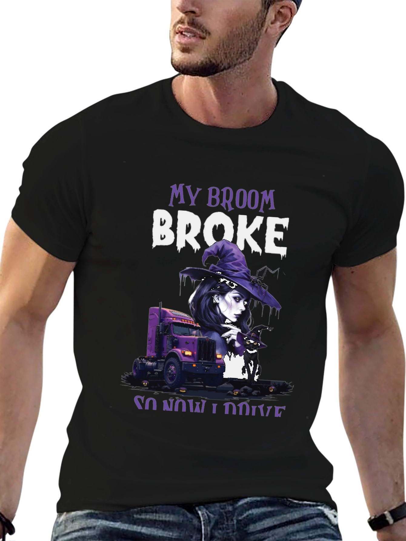 My Broom Broke Trucker Halloween T-Shirt