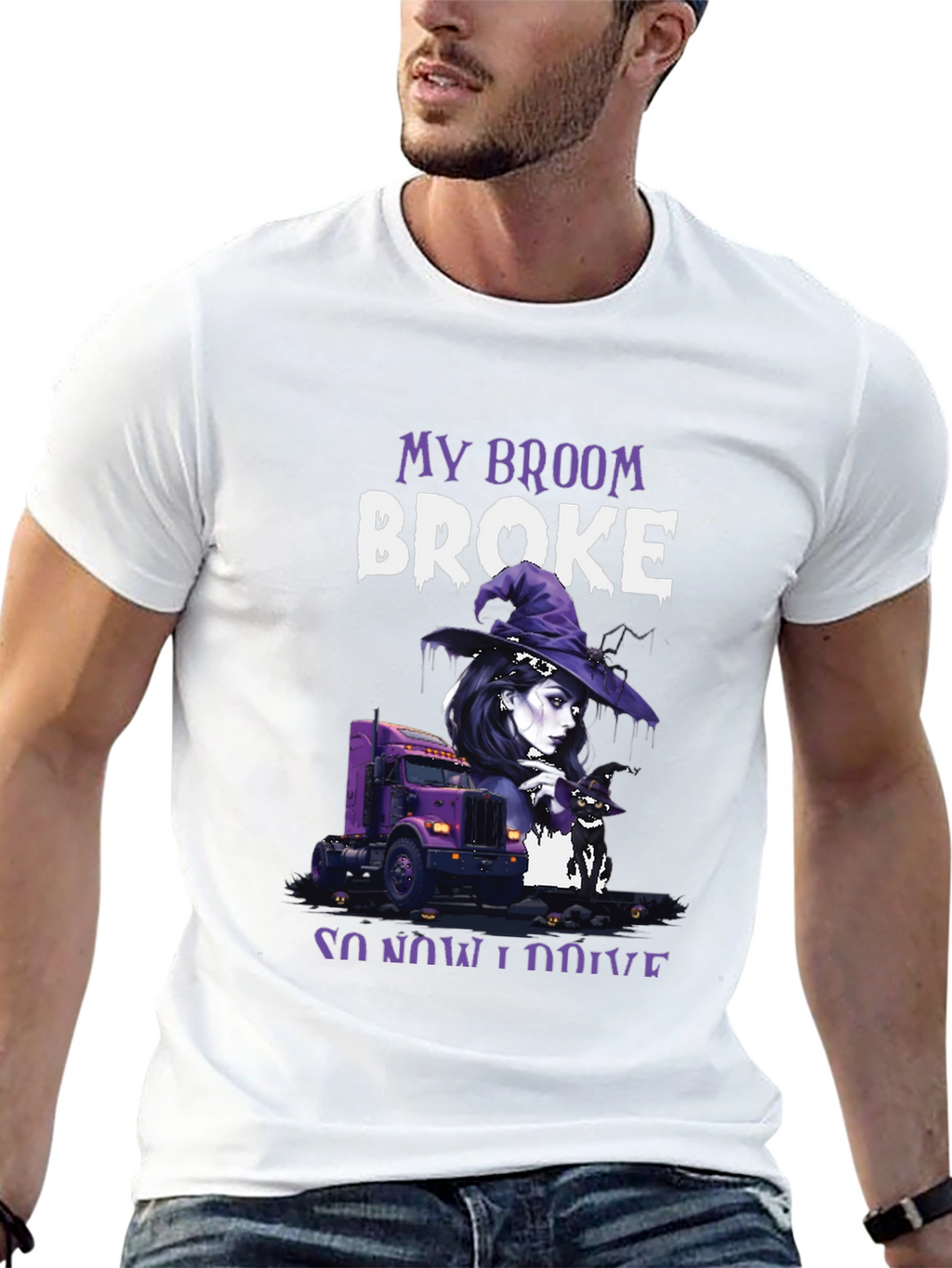 My Broom Broke Trucker Halloween T-Shirt