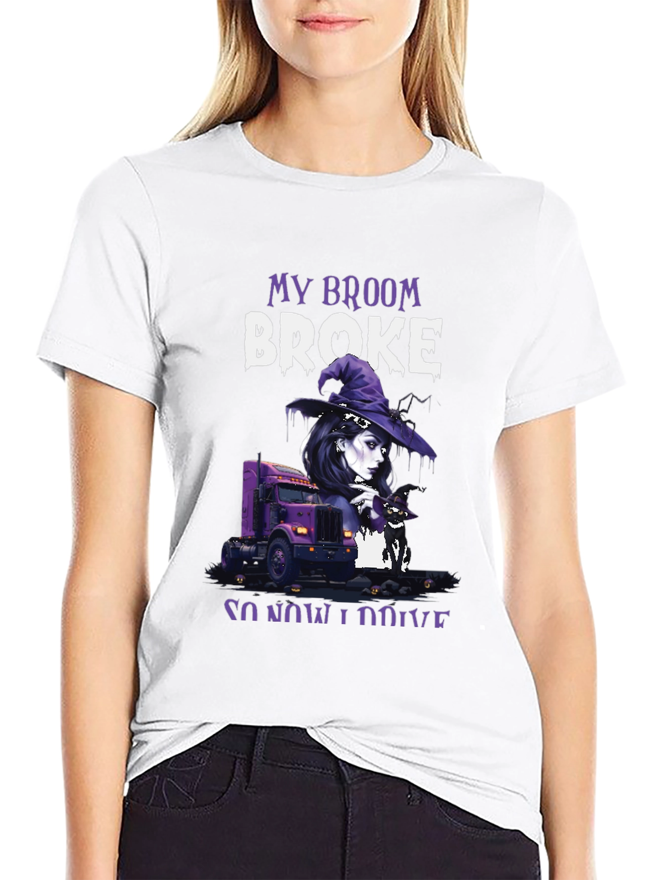 My Broom Broke Trucker Halloween T-Shirt
