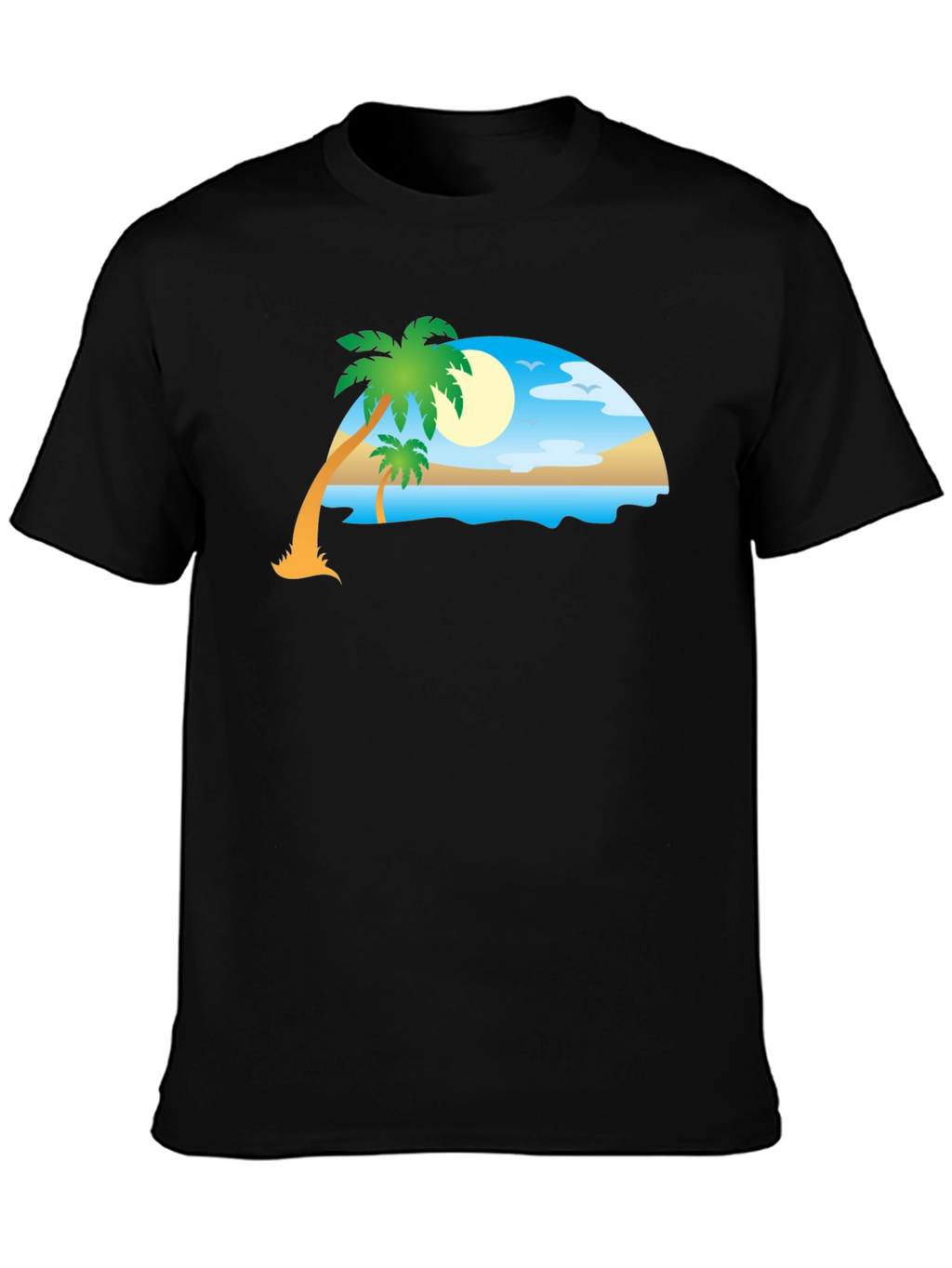 Tropical Beach Scene Black T-Shirt