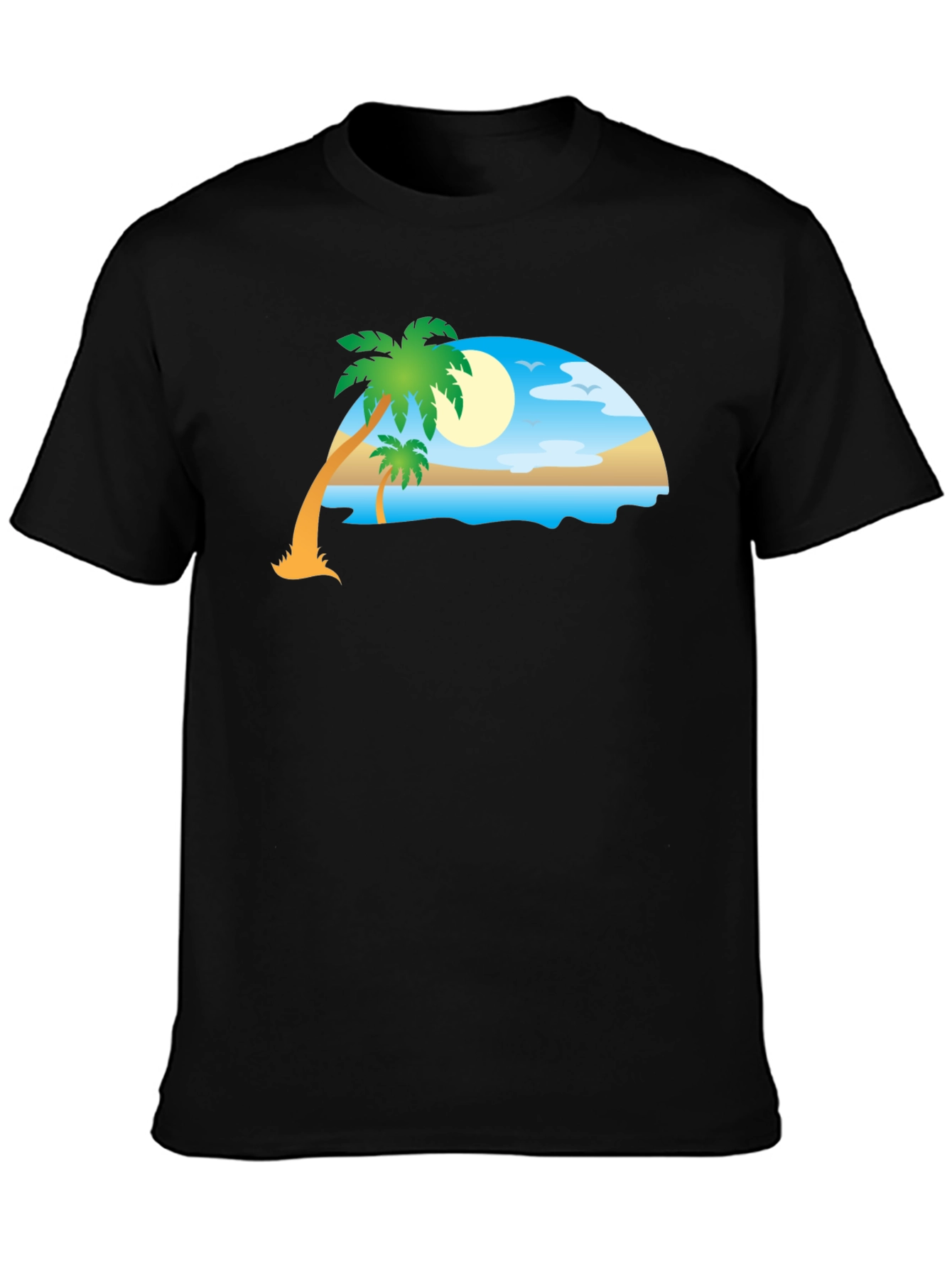 Tropical Beach Scene Black T-Shirt
