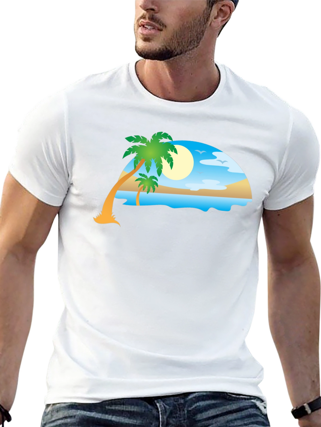 Tropical Beach Scene Black T-Shirt