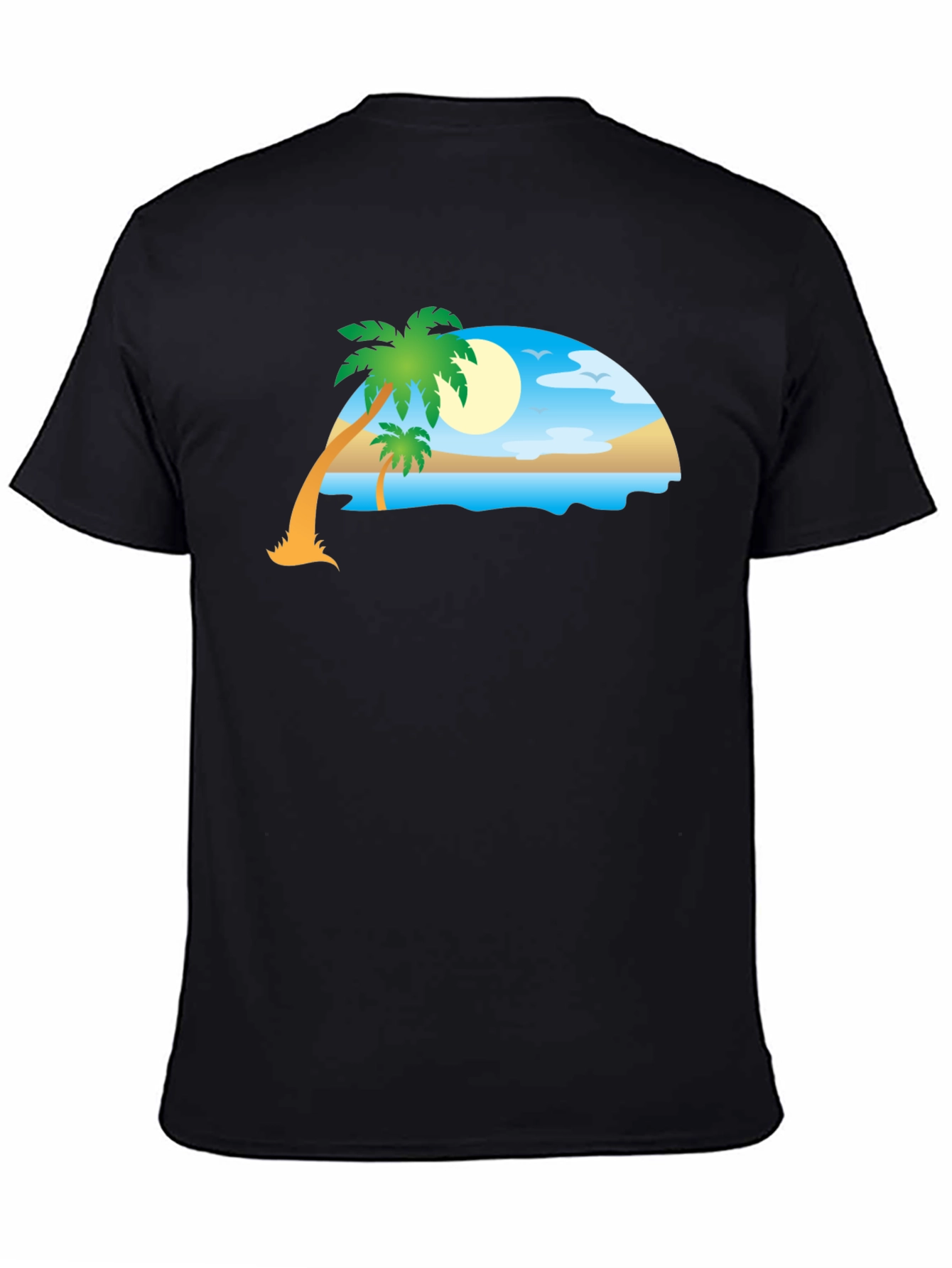 Tropical Beach Scene Black T-Shirt