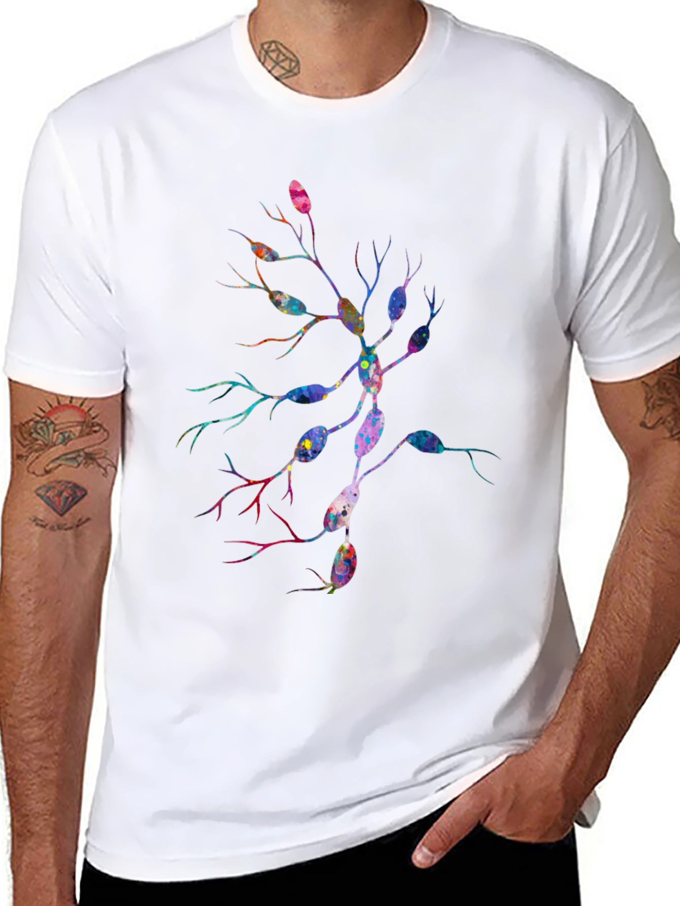 Watercolor Neuron T-Shirt - Unique Brain Cell Design