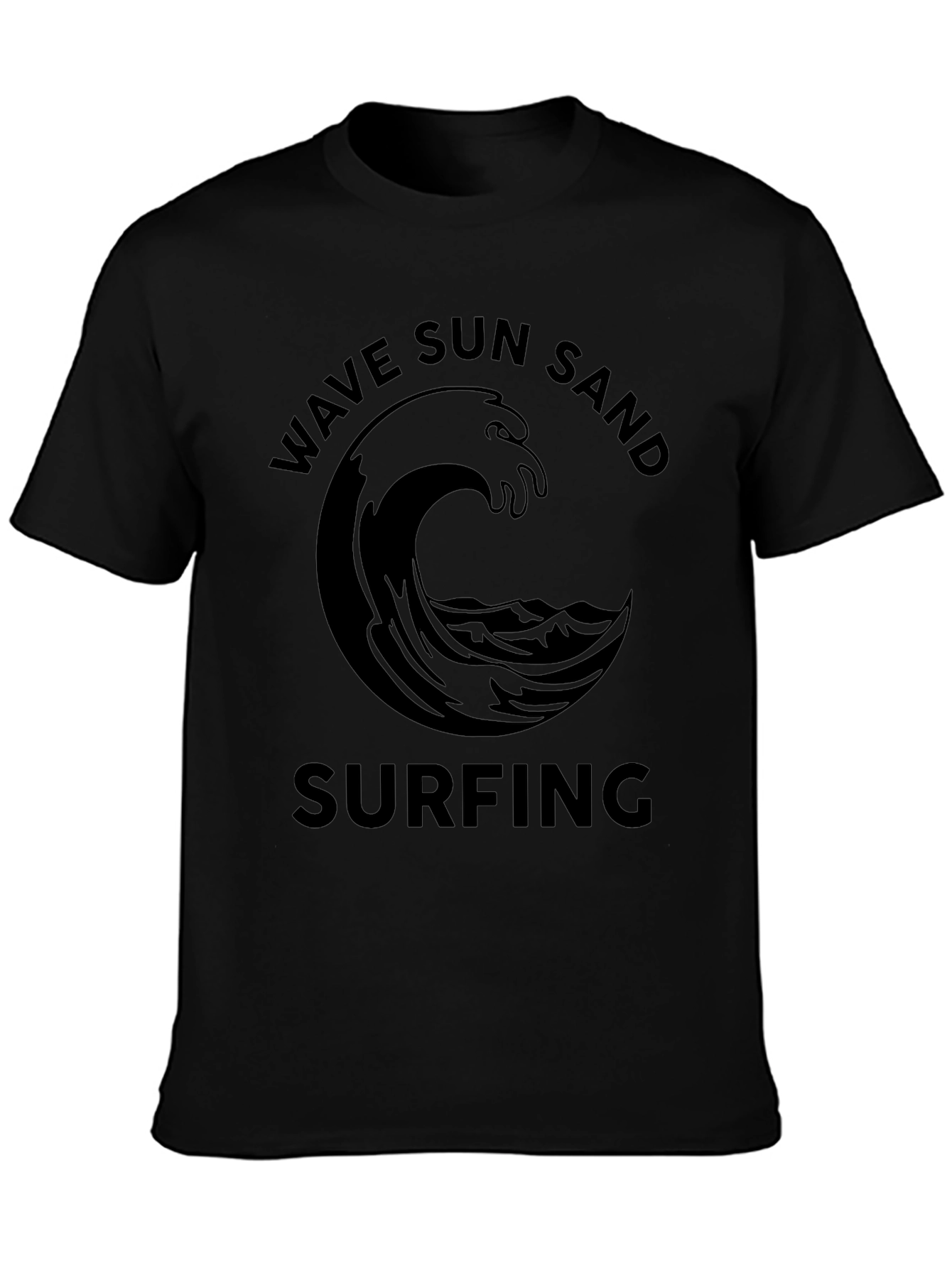 Wave Sun Sand Surfing Black Graphic Tee