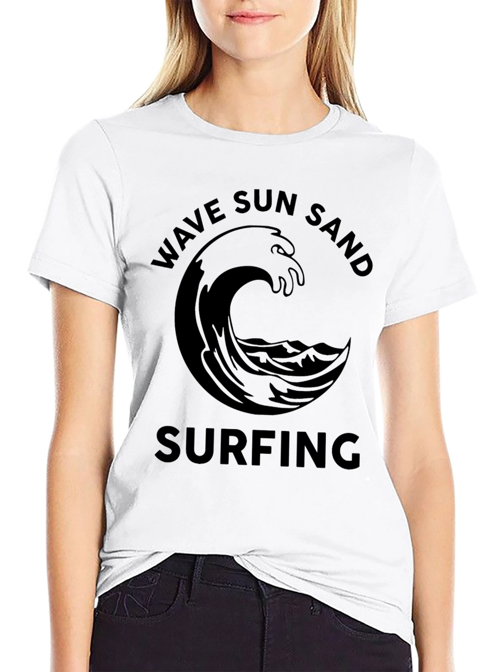 Wave Sun Sand Surfing Black Graphic Tee