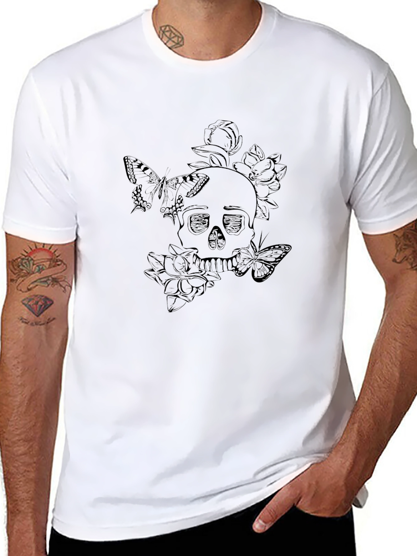 Skull & Butterfly Graphic Tee - Soft Cotton Blend