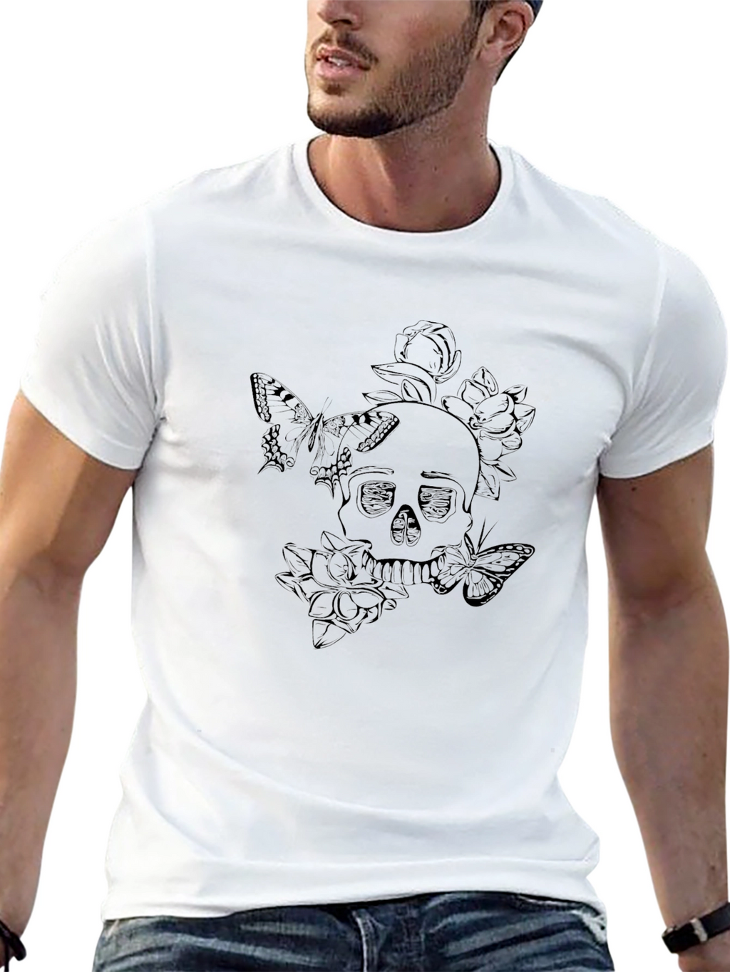 Skull & Butterfly Graphic Tee - Soft Cotton Blend
