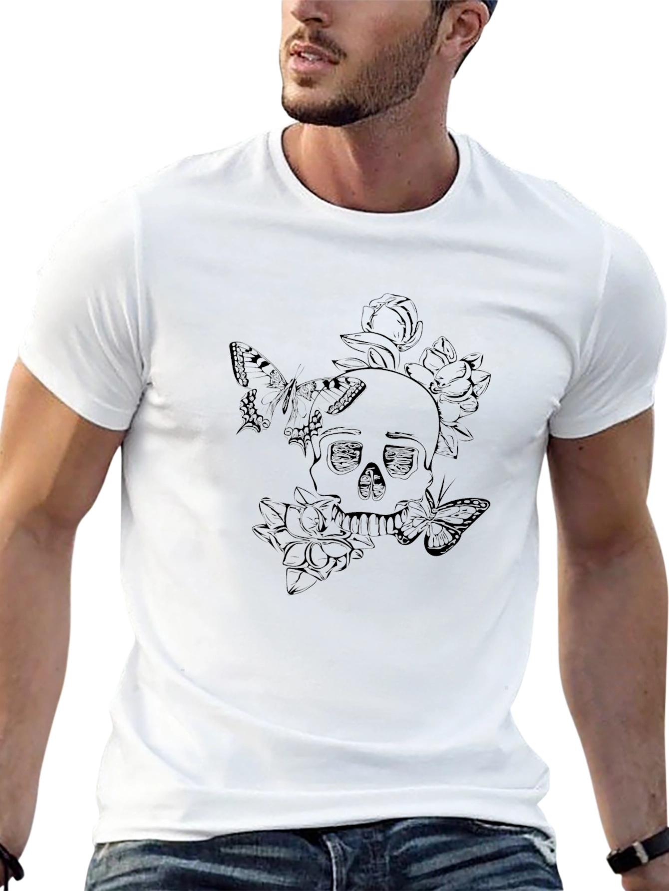 Skull & Butterfly Graphic Tee - Soft Cotton Blend