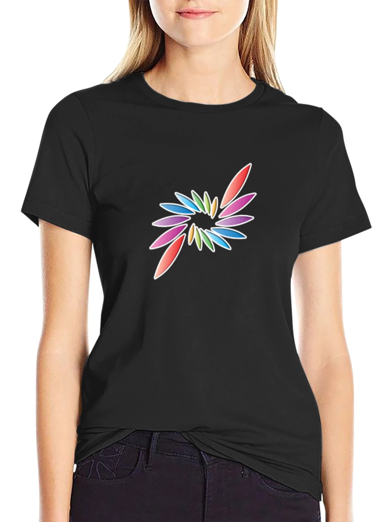 Mens Black T-Shirt with Colorful Abstract Graphic