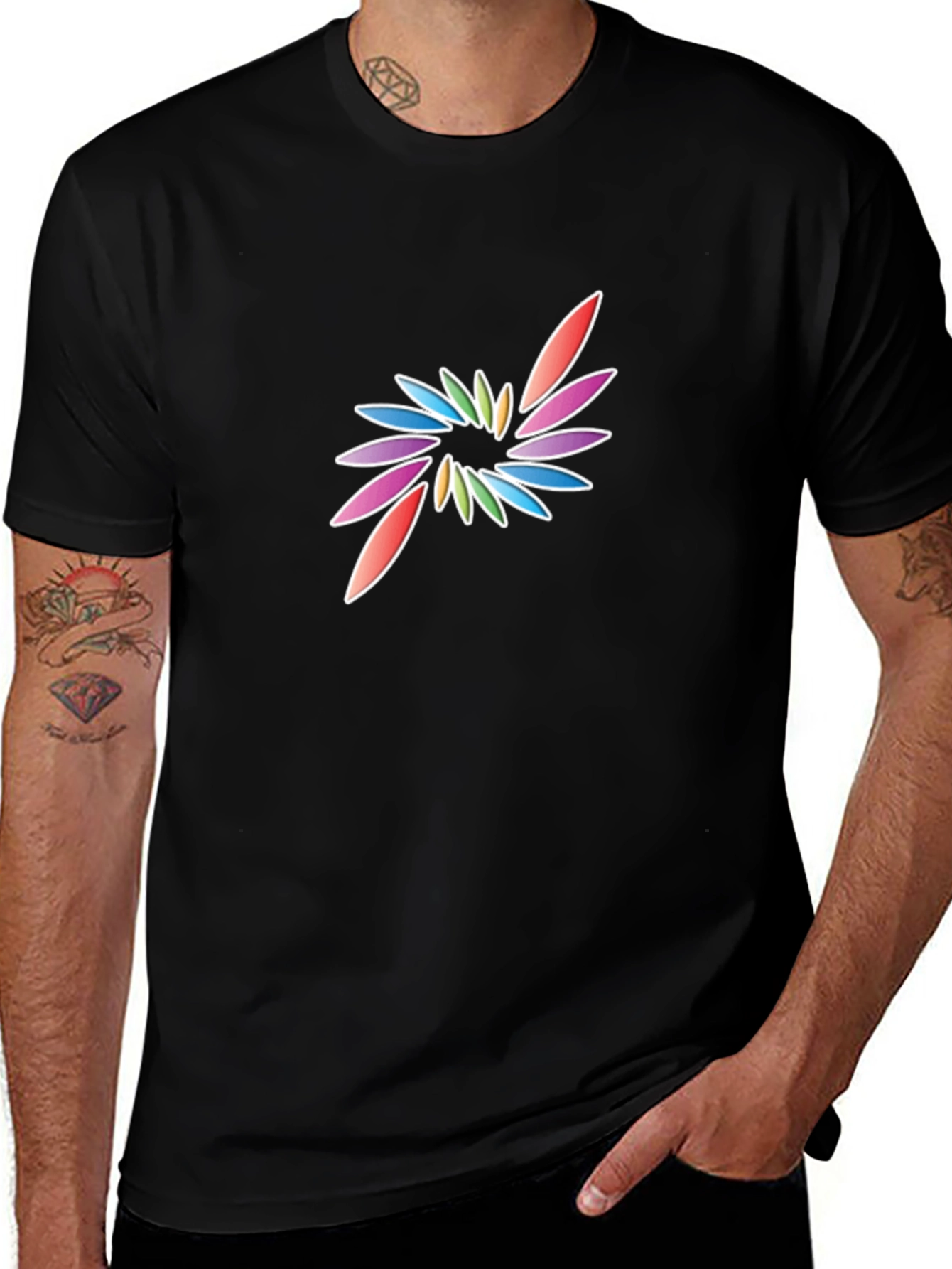 Mens Black T-Shirt with Colorful Abstract Graphic