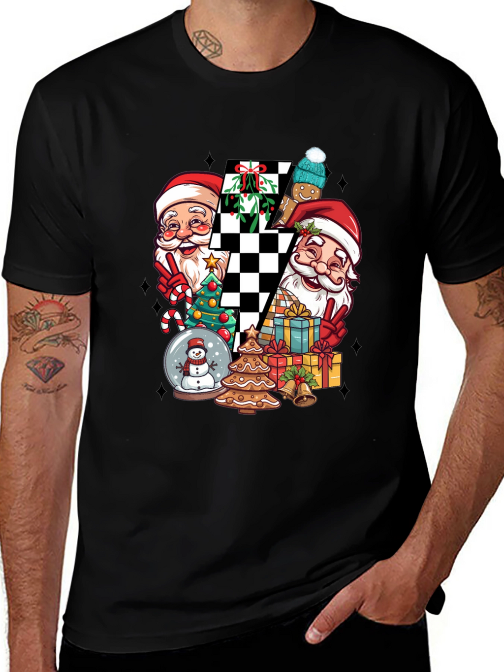 Holiday Santa Checkerboard Graphic Tee