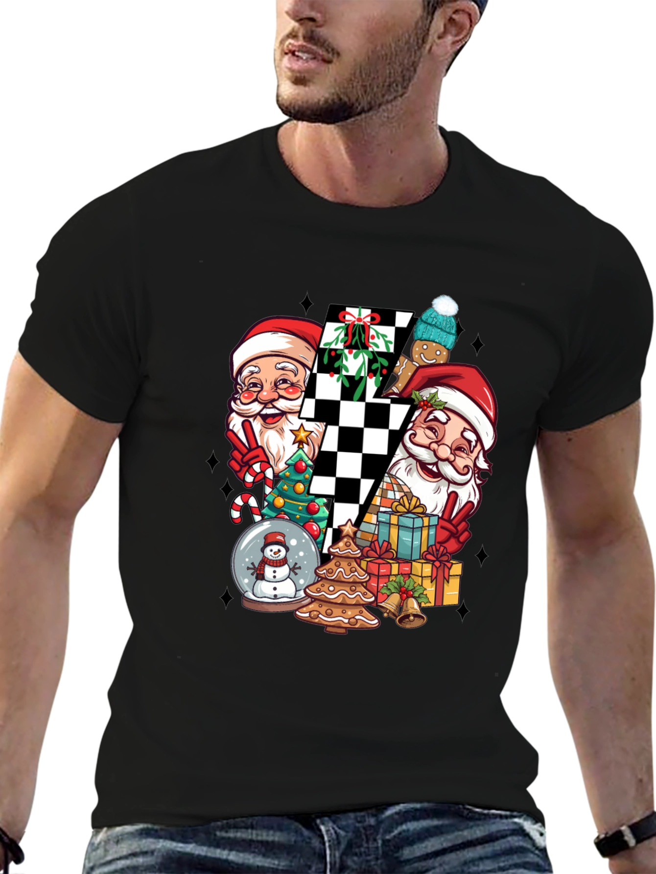 Holiday Santa Checkerboard Graphic Tee