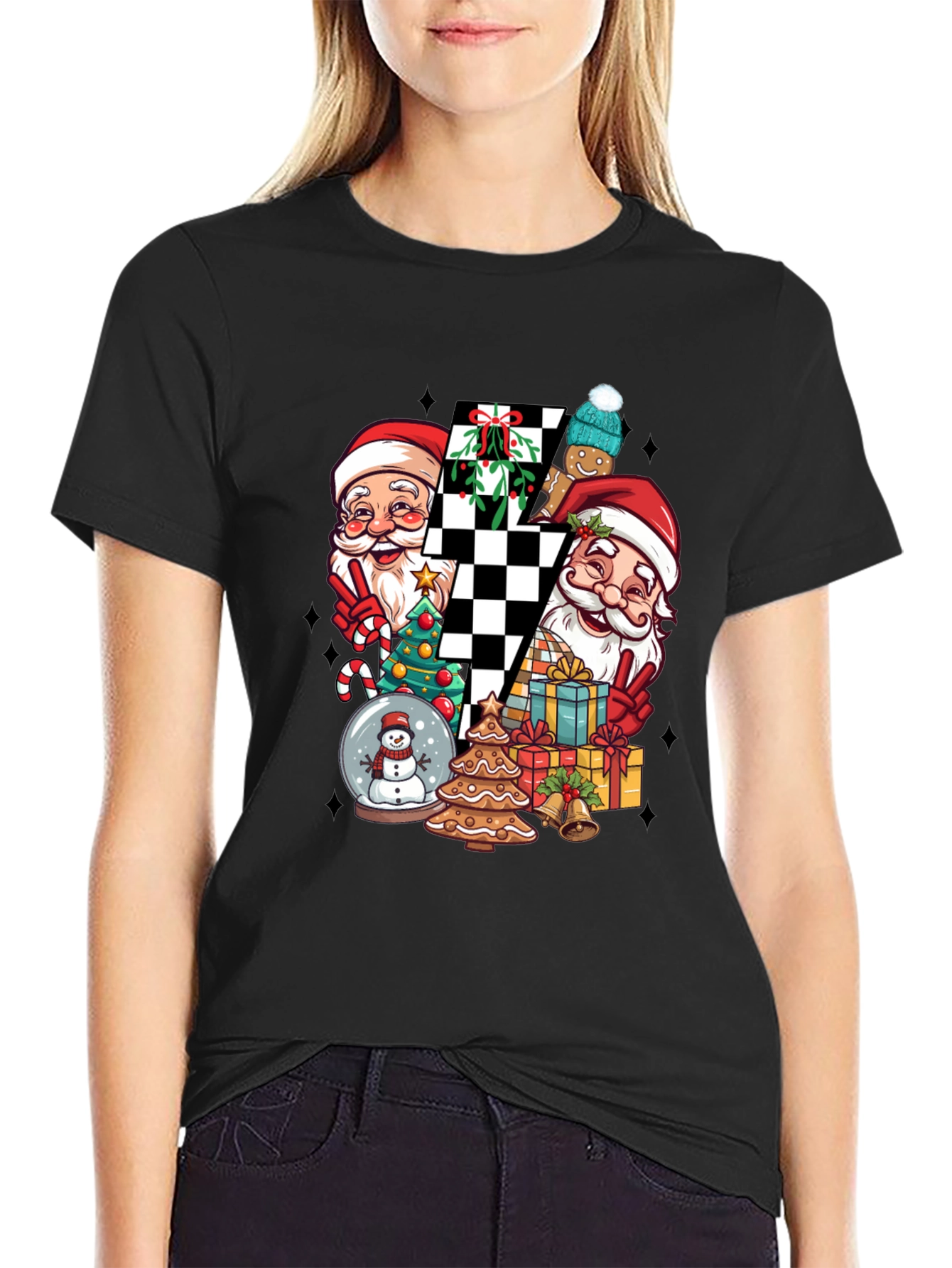 Holiday Santa Checkerboard Graphic Tee