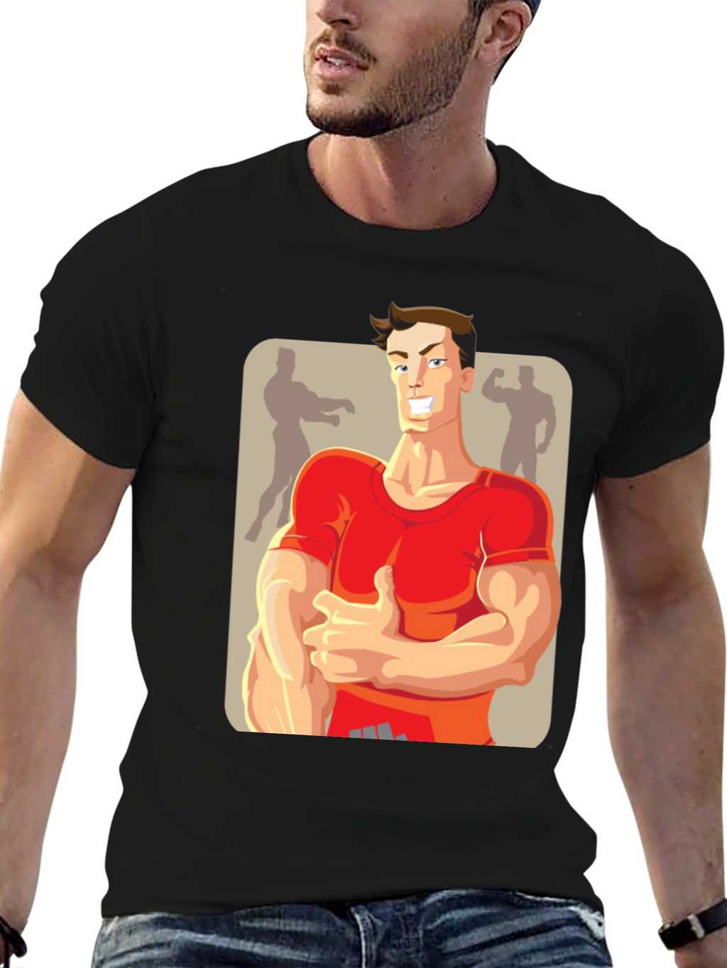 Bodybuilder Cartoon Graphic T-Shirt