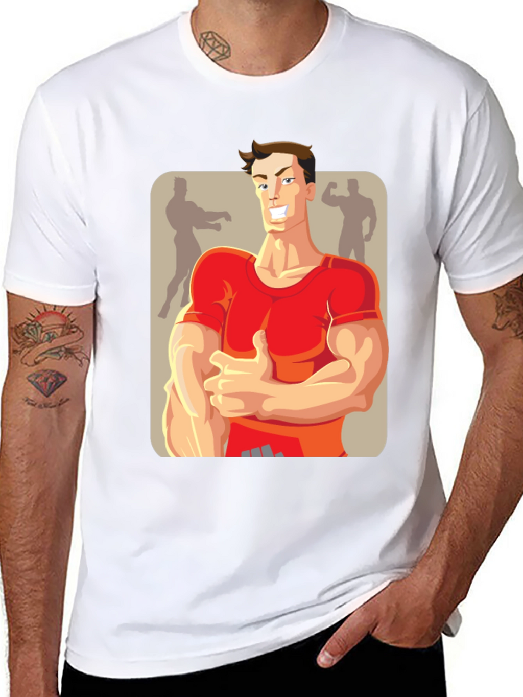 Bodybuilder Cartoon Graphic T-Shirt
