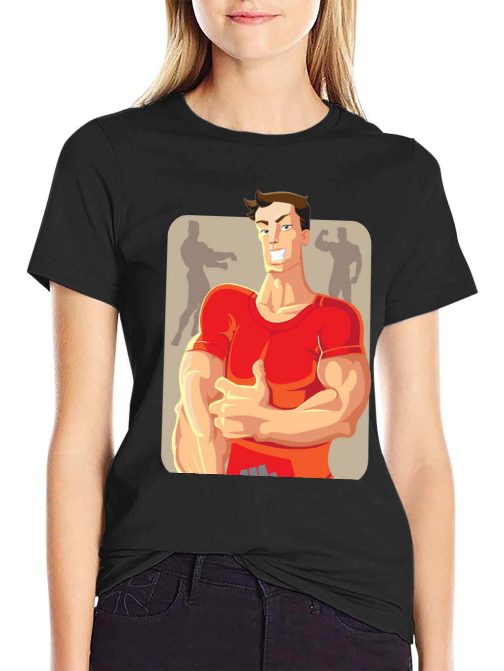 Bodybuilder Cartoon Graphic T-Shirt