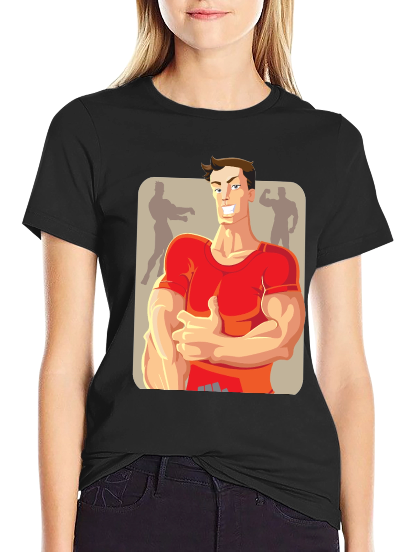 Bodybuilder Cartoon Graphic T-Shirt