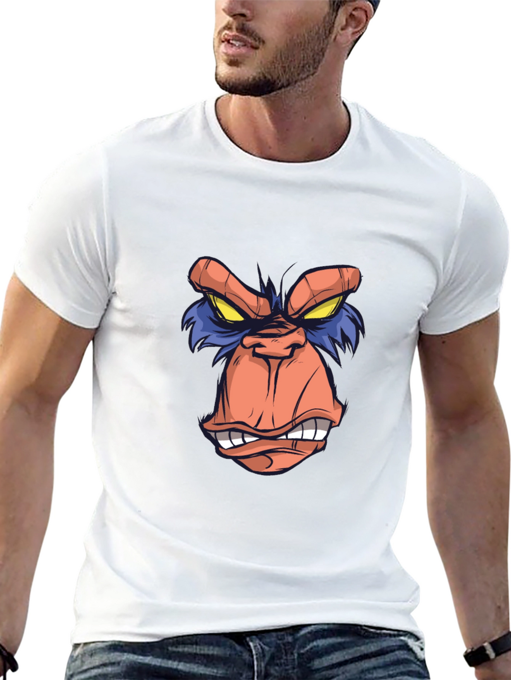Cartoon Ape Face Graphic Tee - Black