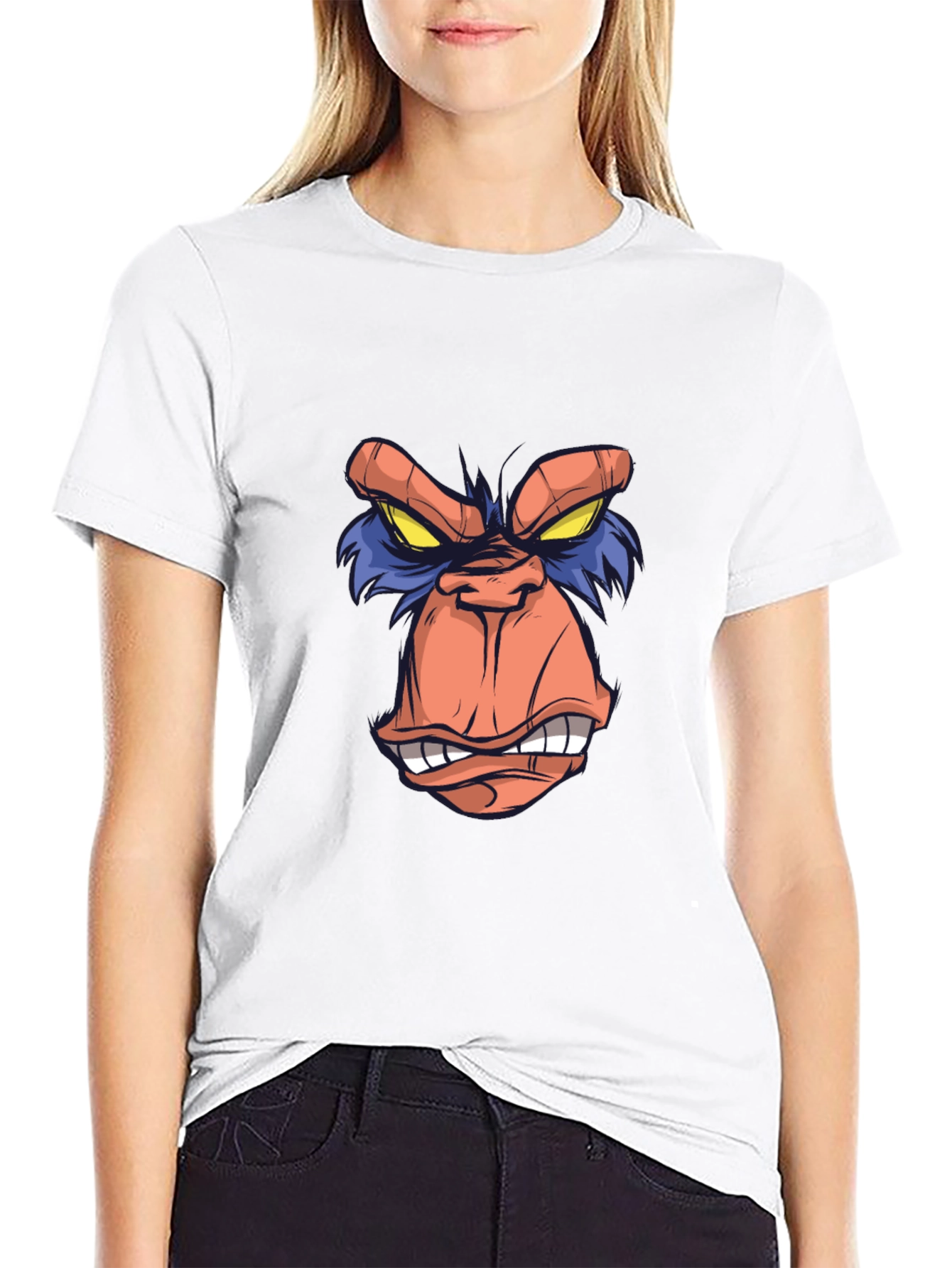 Cartoon Ape Face Graphic Tee - Black