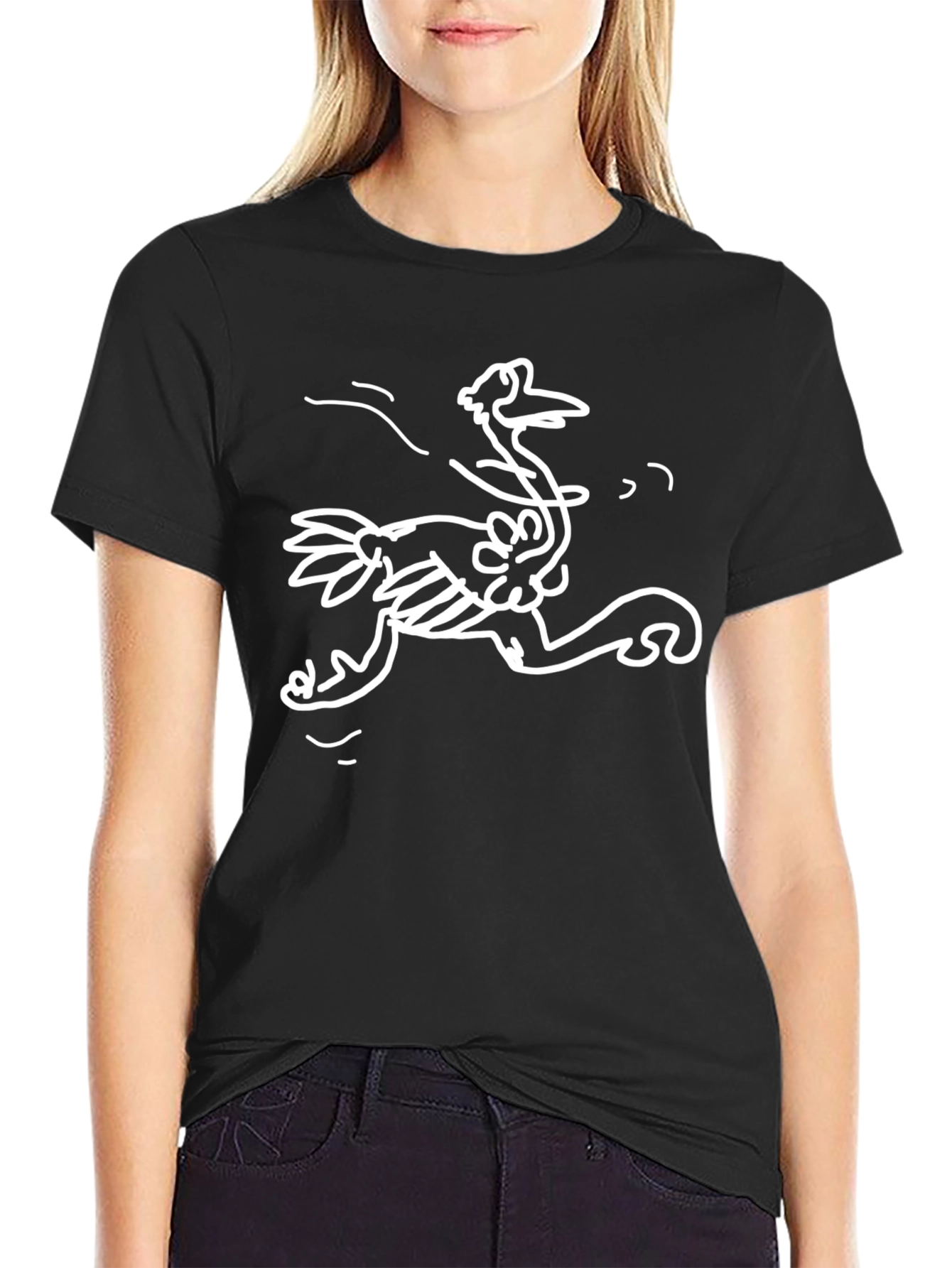 Whimsical Ostrich Graphic Tee - Black Cotton T-Shirt