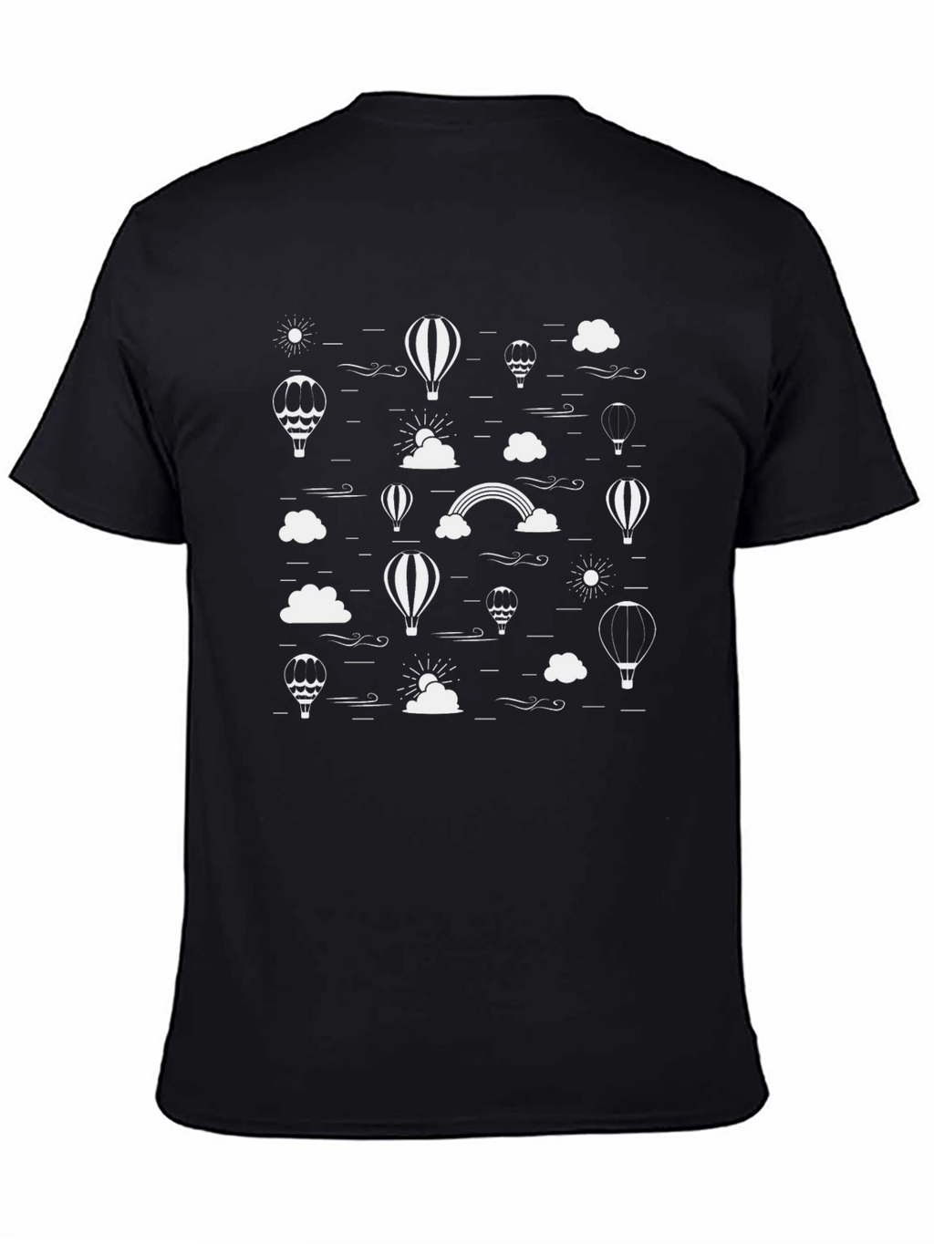 Black T-Shirt with White Hot Air Balloon Graphic Print