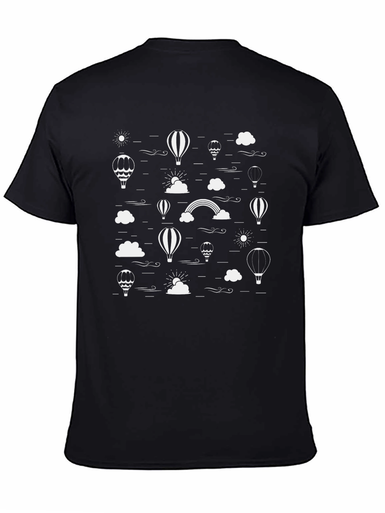 Black T-Shirt with White Hot Air Balloon Graphic Print