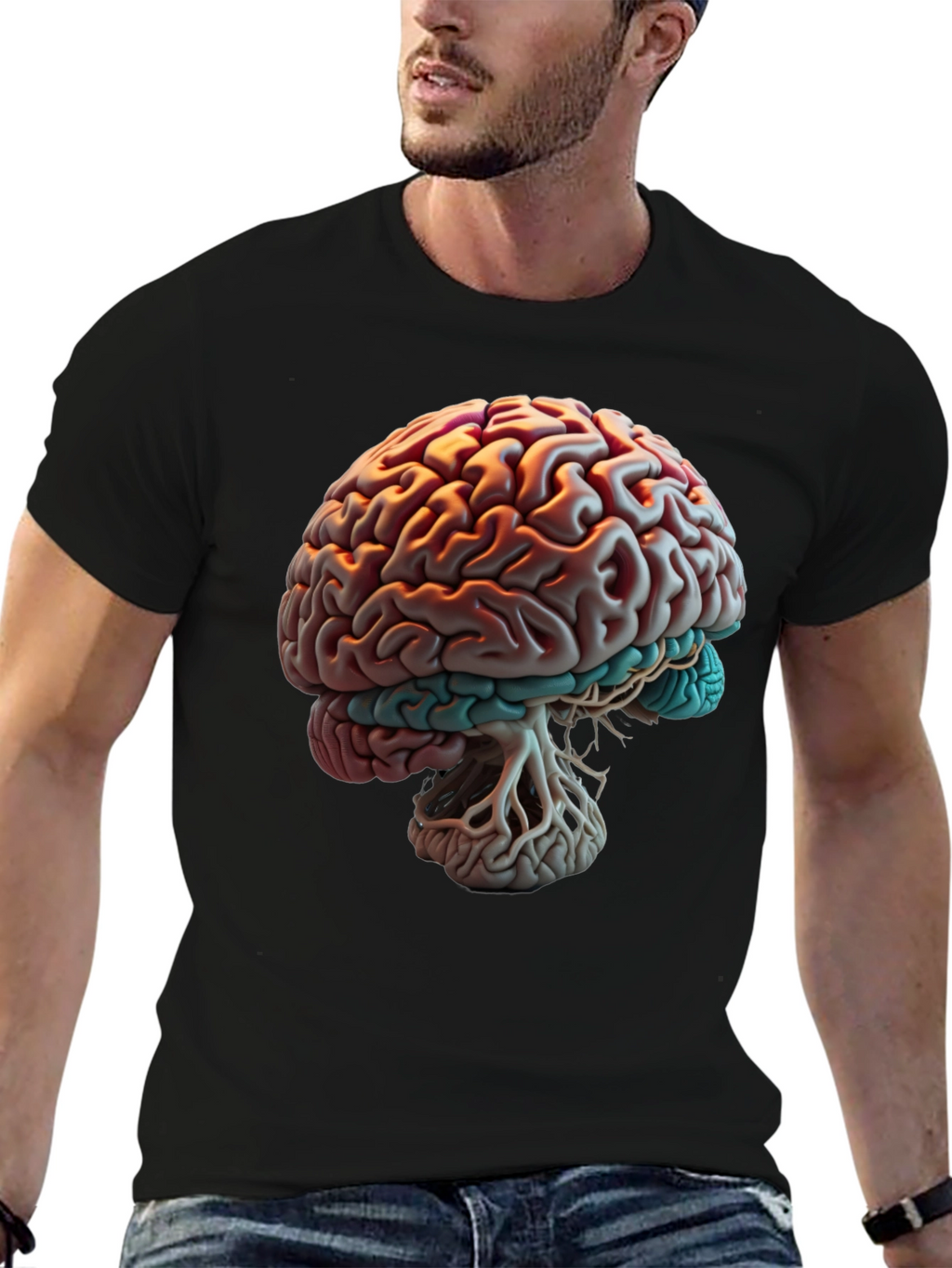 Brain Graphic Print T-Shirt - Black
