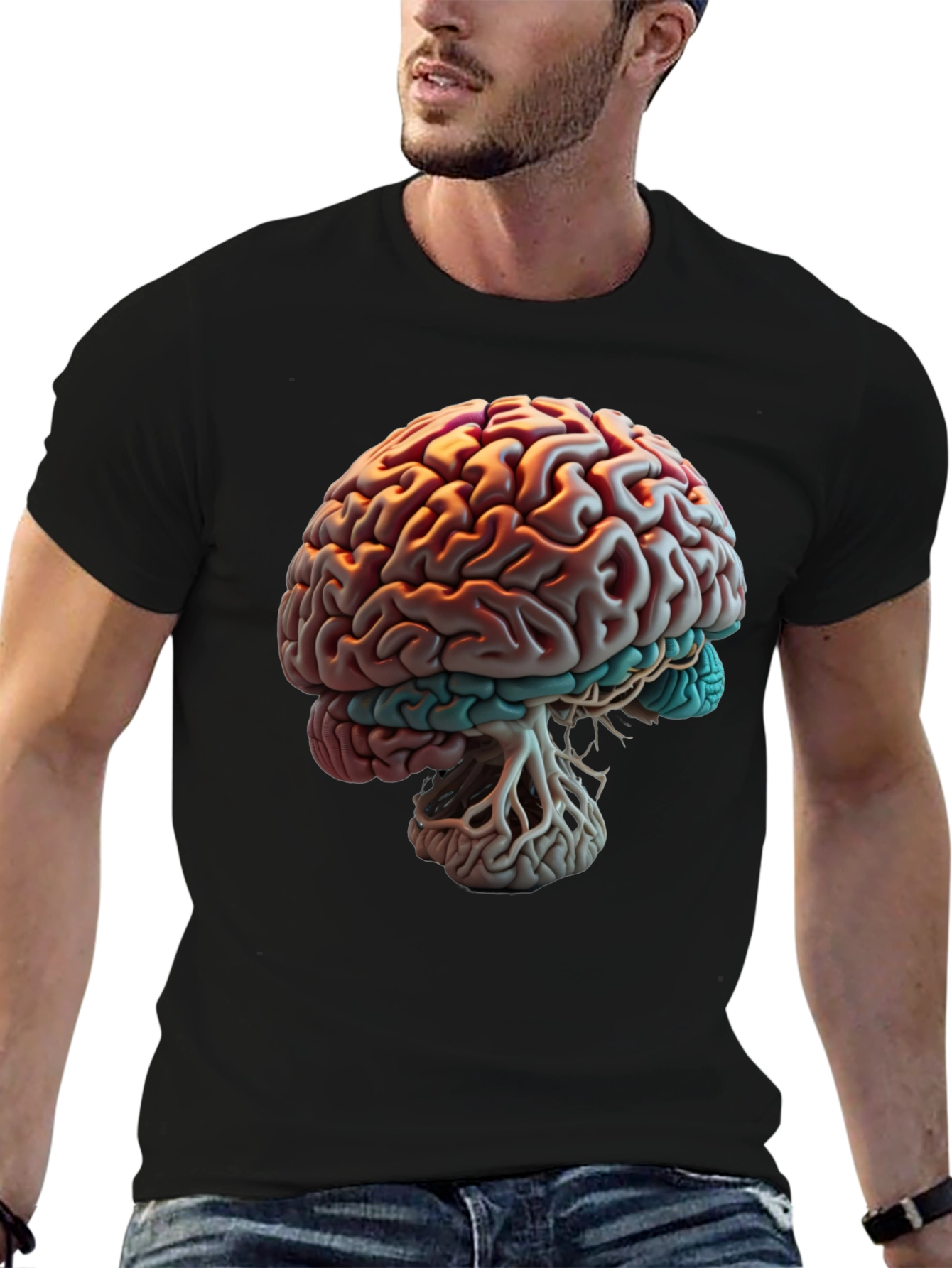 Brain Graphic Print T-Shirt - Black