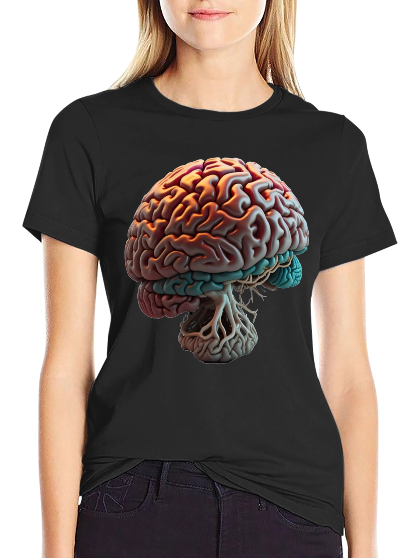Brain Graphic Print T-Shirt - Black