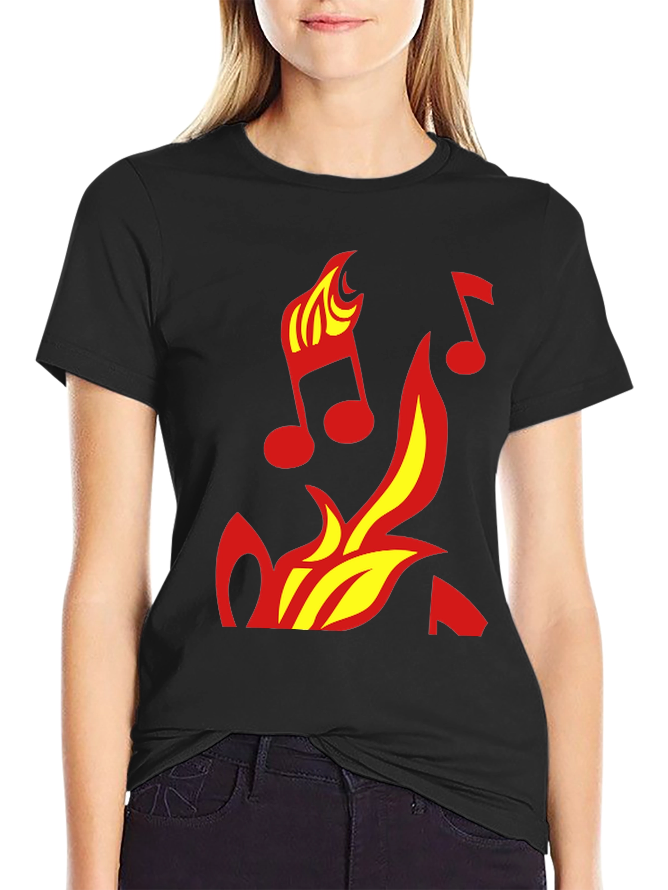Fiery Music Notes Graphic Tee