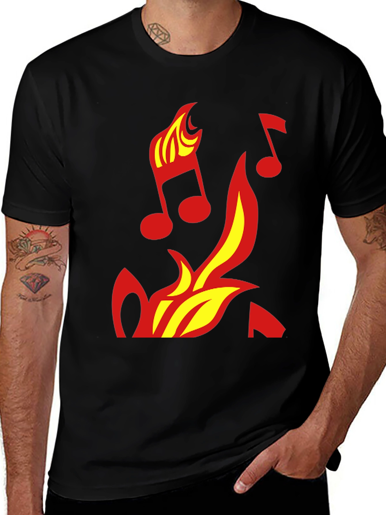 Fiery Music Notes Graphic Tee