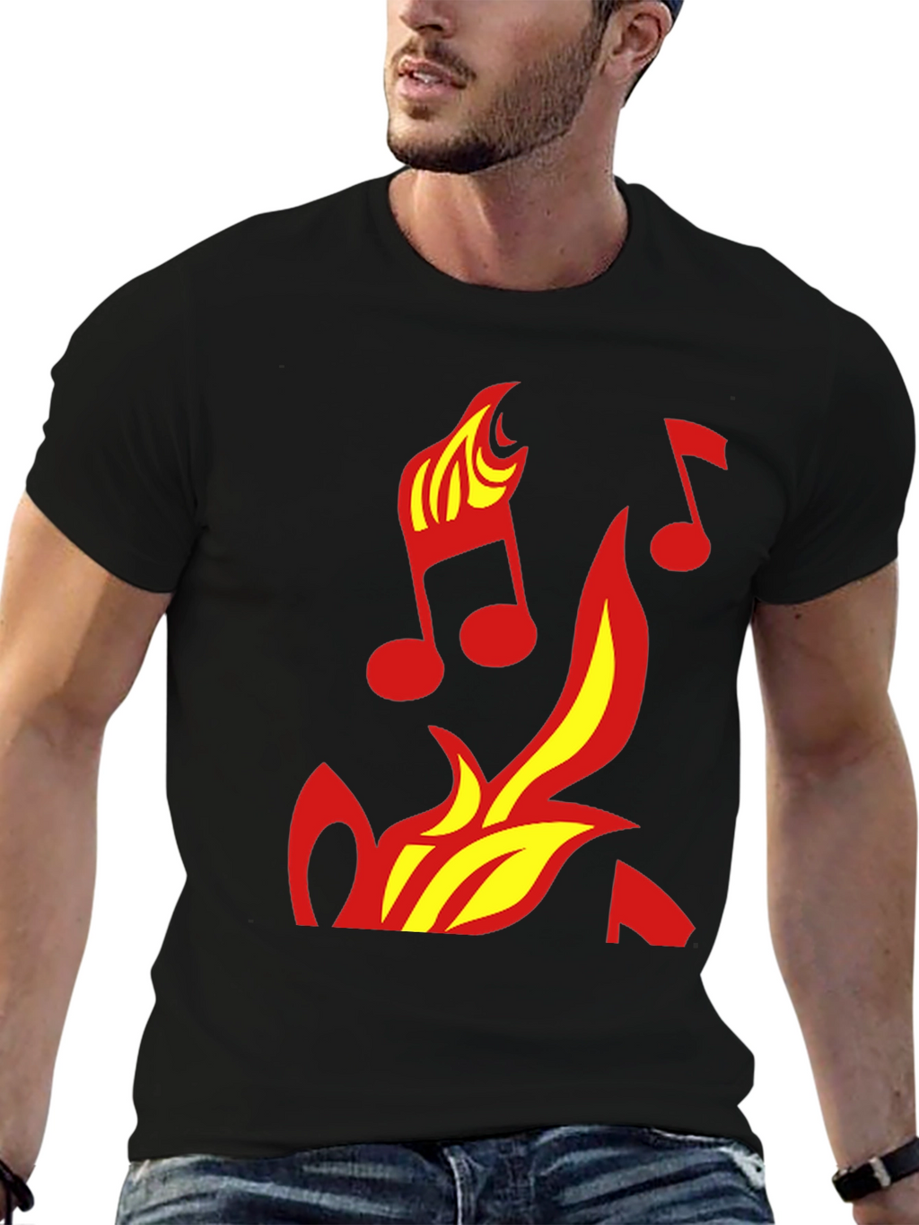 Fiery Music Notes Graphic Tee