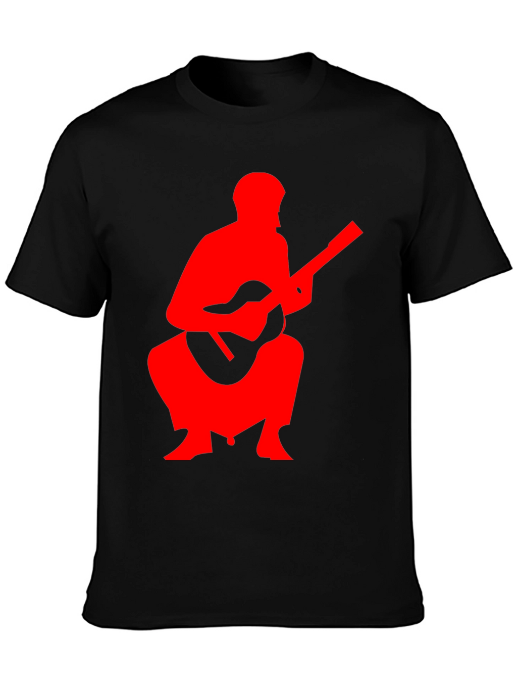 Red Guitar Player Graphic Black T-Shirt