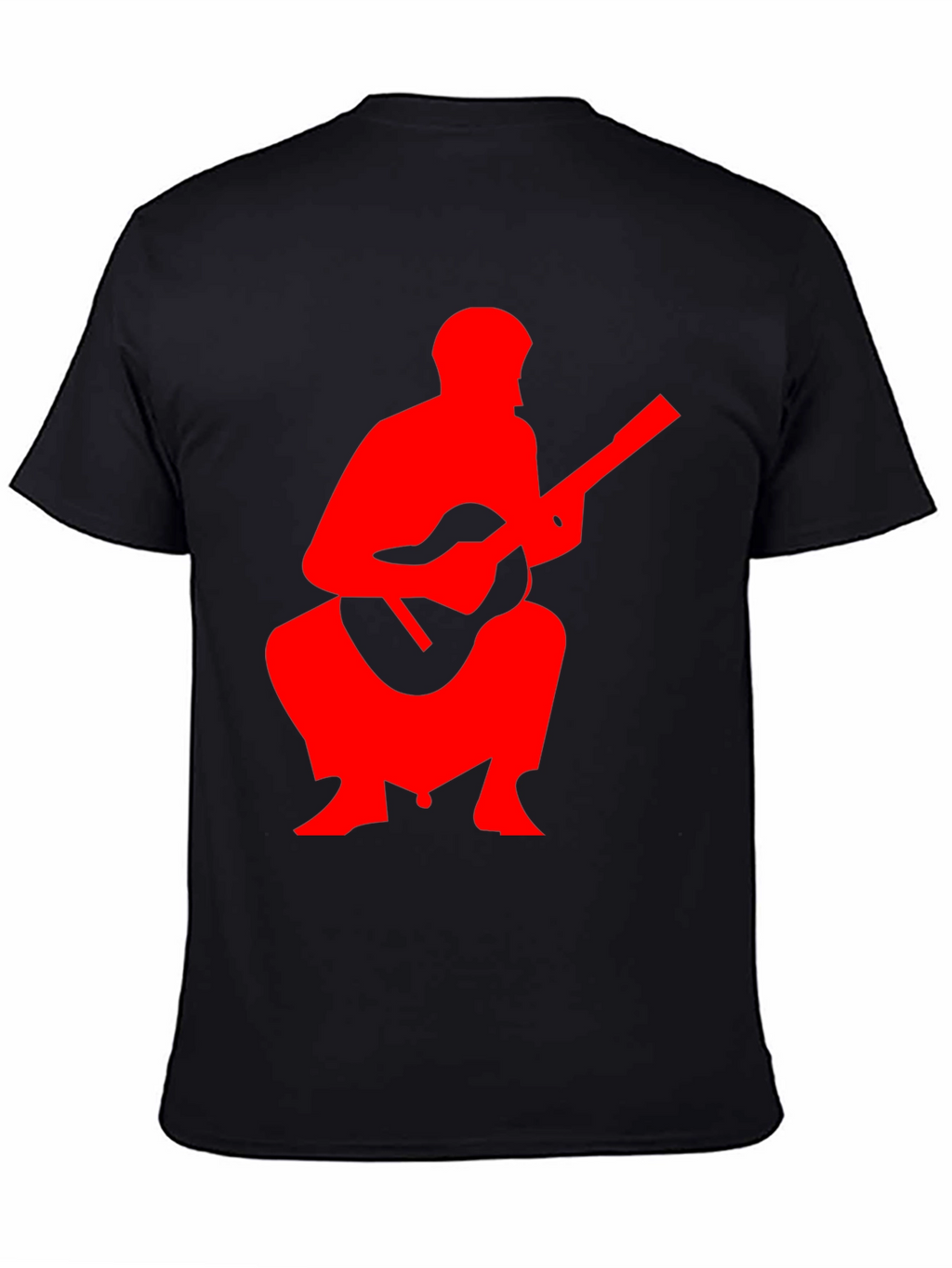 Red Guitar Player Graphic Black T-Shirt