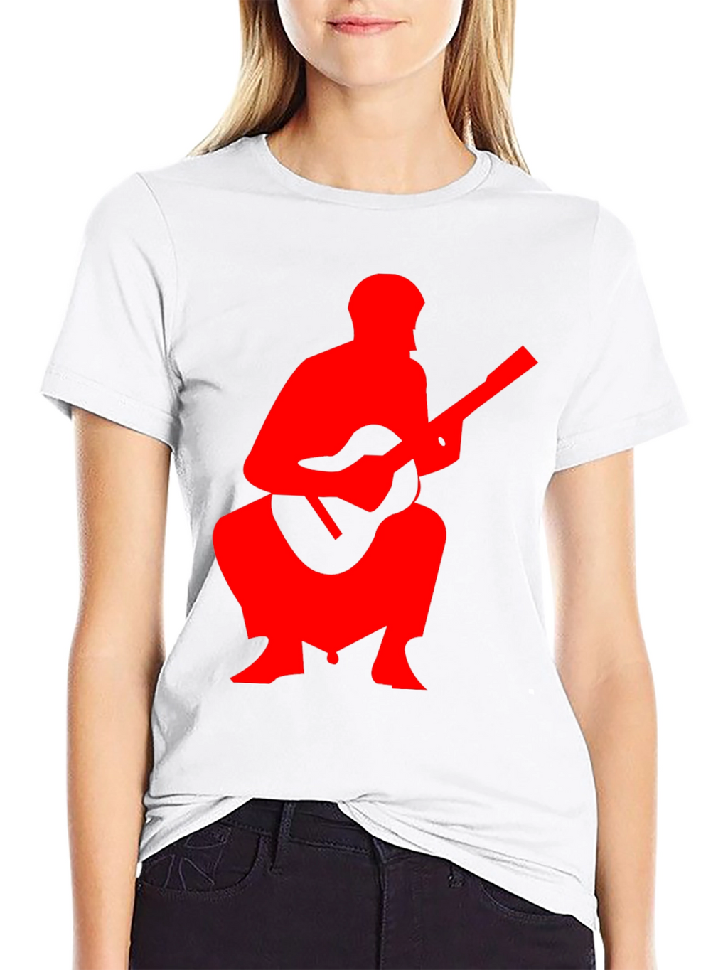 Red Guitar Player Graphic Black T-Shirt