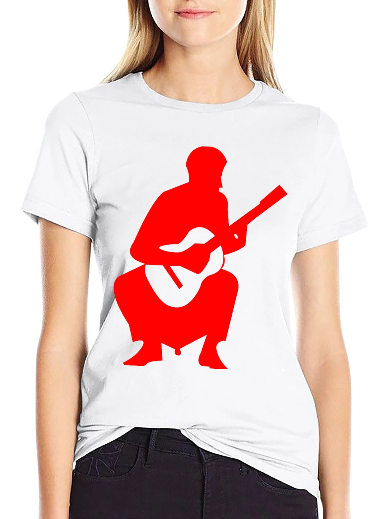 Red Guitar Player Graphic Black T-Shirt
