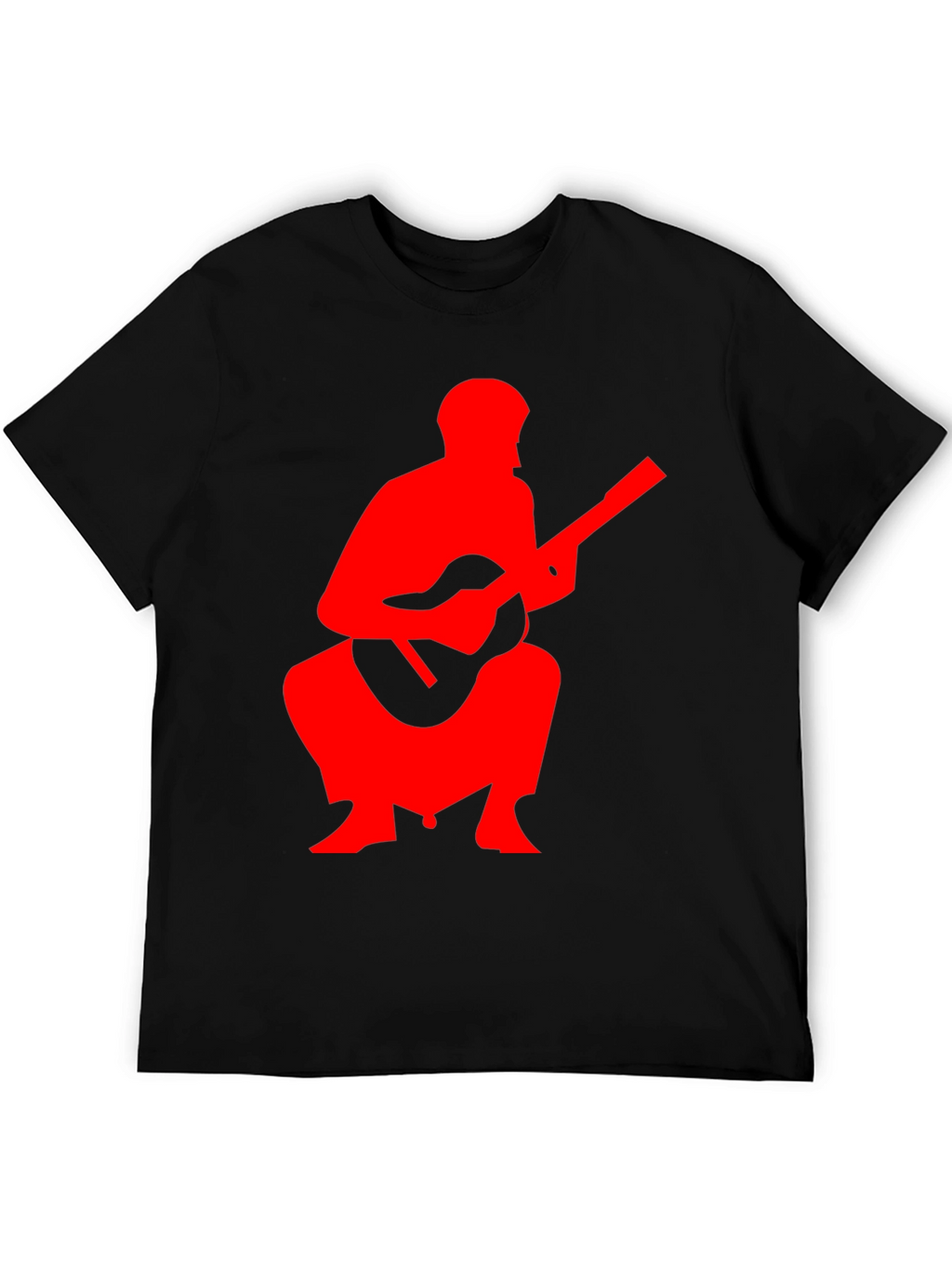 Red Guitar Player Graphic Black T-Shirt