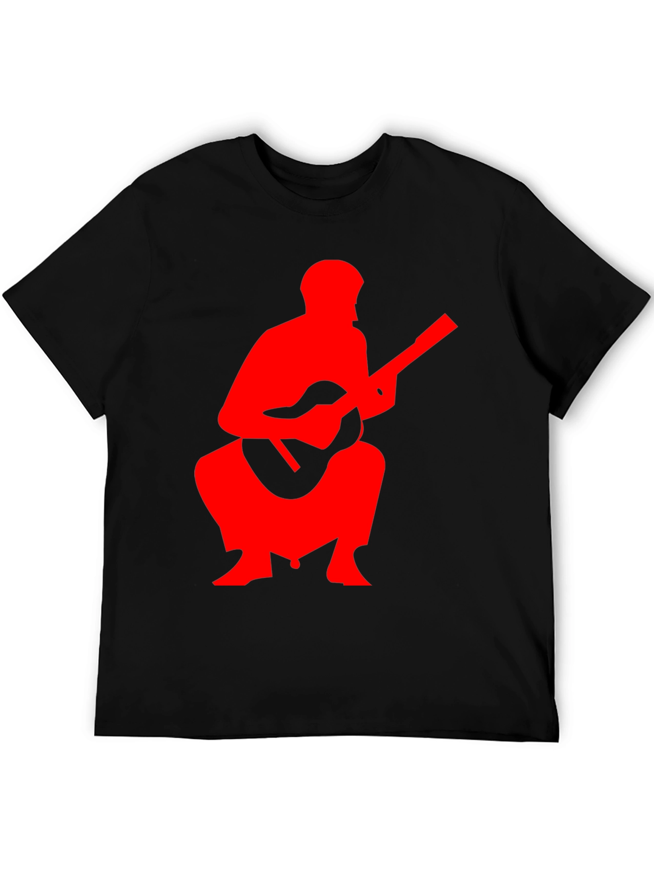 Red Guitar Player Graphic Black T-Shirt