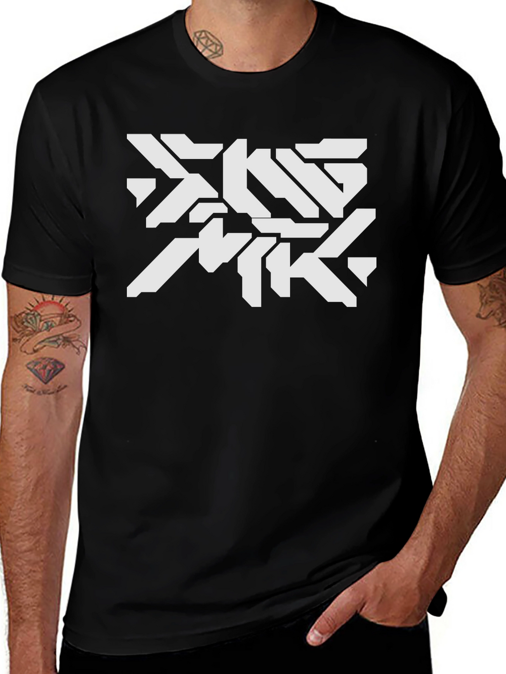 Futuristic Graphic Print Black T-Shirt