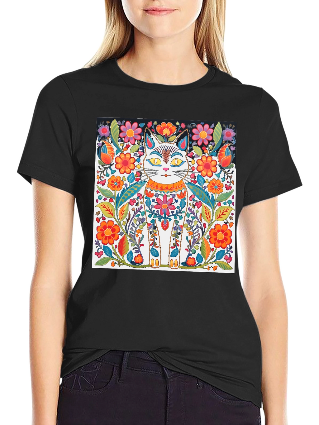 Floral Cat T-Shirt - Unique Graphic Tee