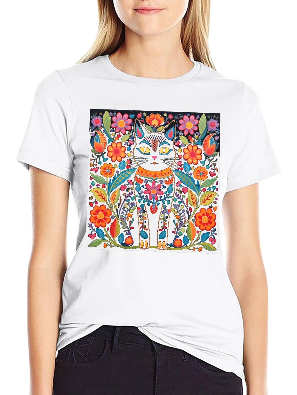Floral Cat T-Shirt - Unique Graphic Tee