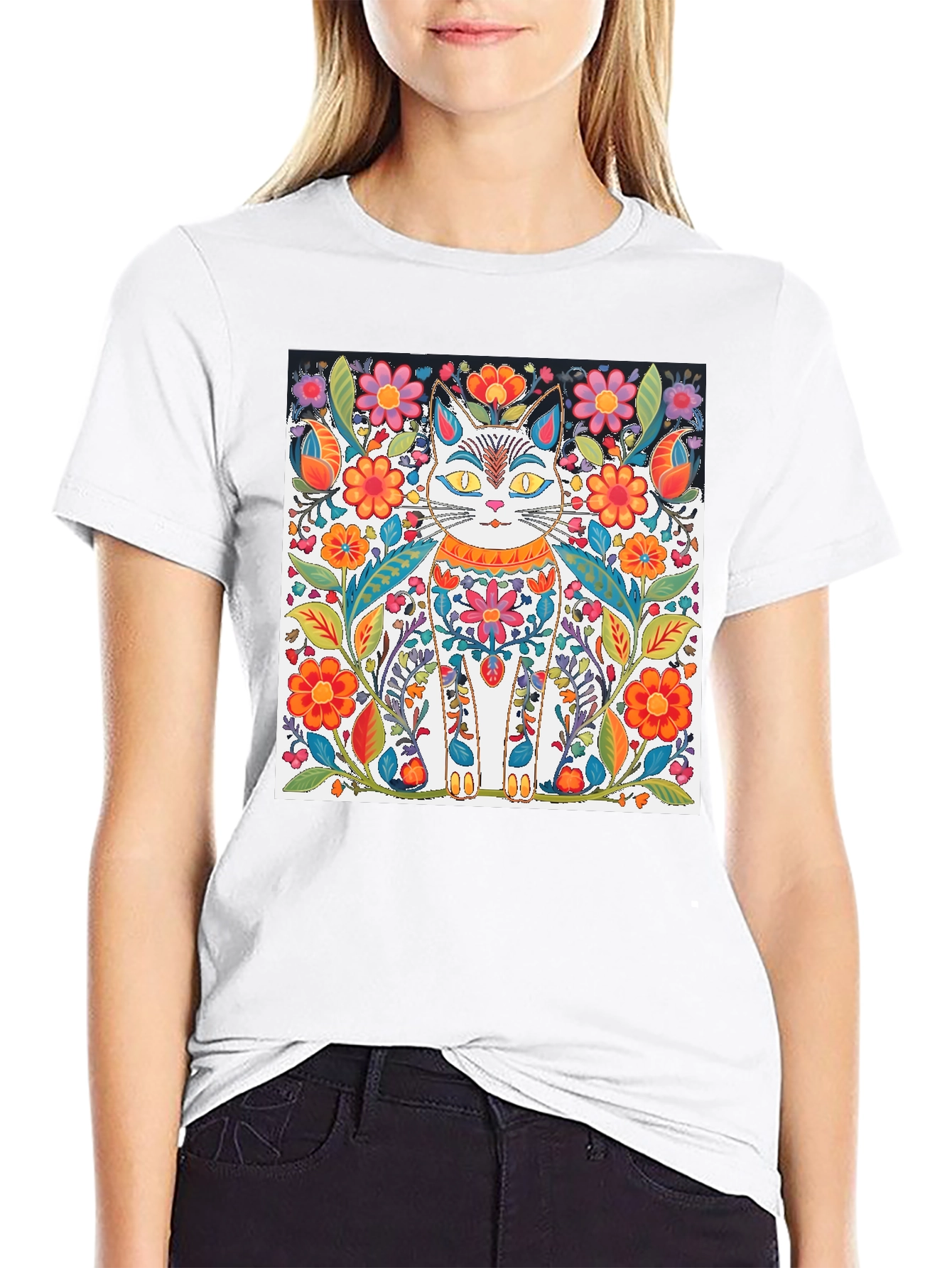 Floral Cat T-Shirt - Unique Graphic Tee