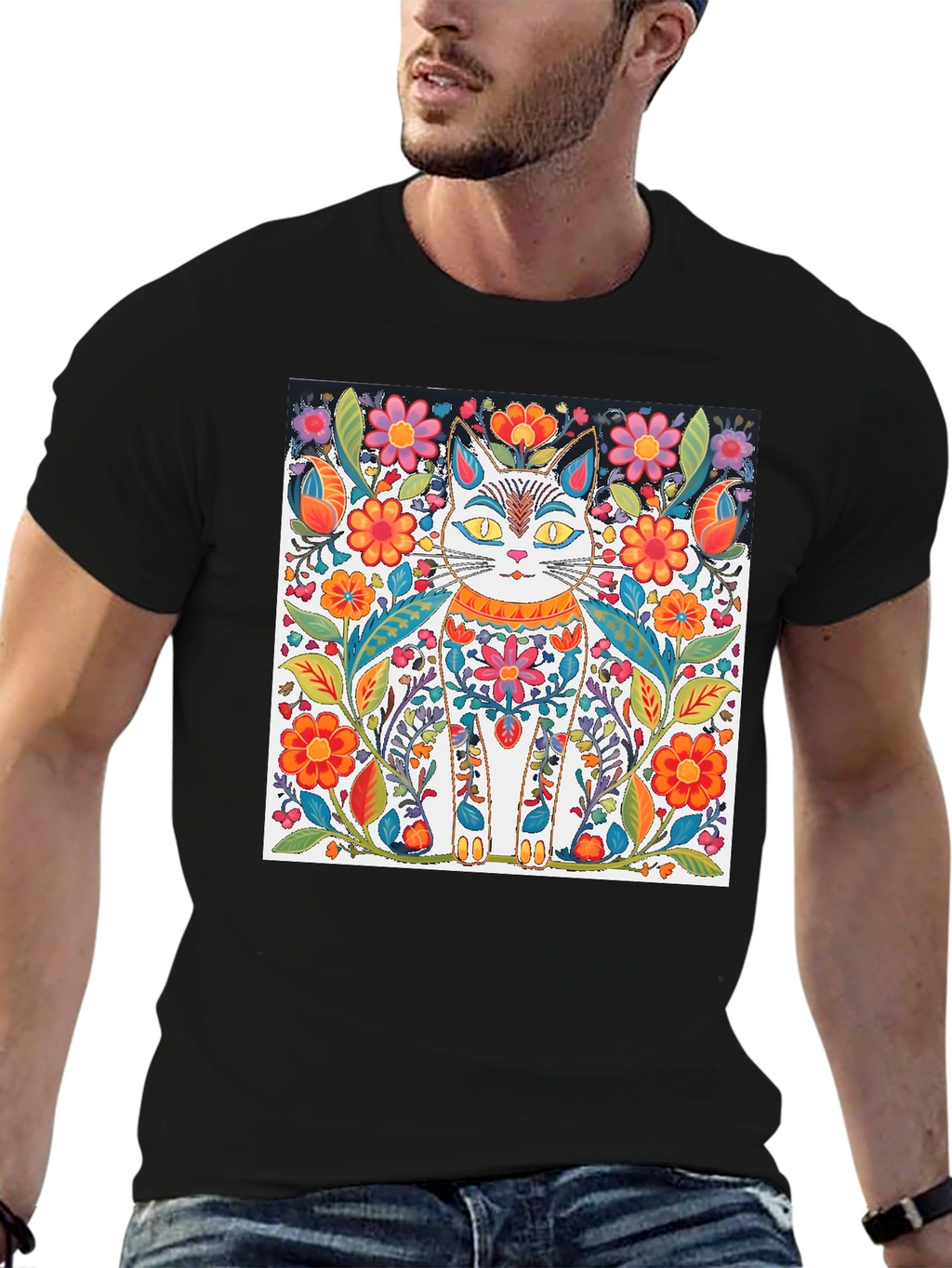 Floral Cat T-Shirt - Unique Graphic Tee