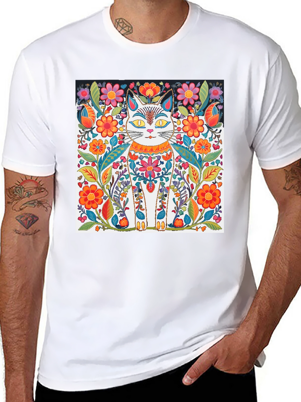 Floral Cat T-Shirt - Unique Graphic Tee