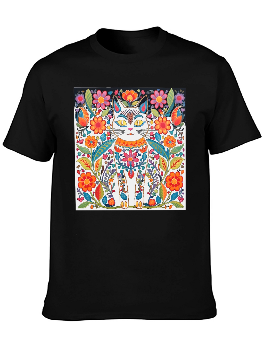 Floral Cat T-Shirt - Unique Graphic Tee