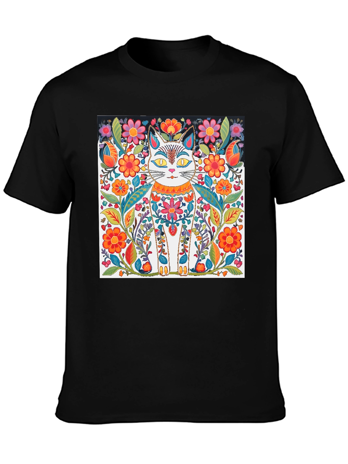 Floral Cat T-Shirt - Unique Graphic Tee